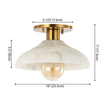 Amara 10" 1-Light Mid-Century Classic Alabaster/Iron LED Semi Flush Mount - JONATHAN Y